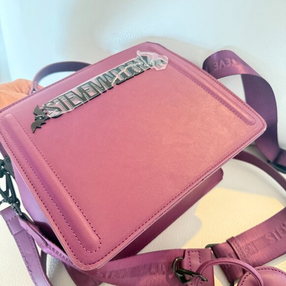 NWT STEVE MADDEN BEVELYN BATS SATCHEL CROSSBODY BAG W CREDIT CARD CASE PLUM - Picture 4 of 7